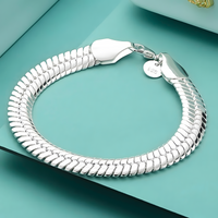 925 Sterling Silver Chain Bracelet for Women - Polished Flat Link Statement 1814