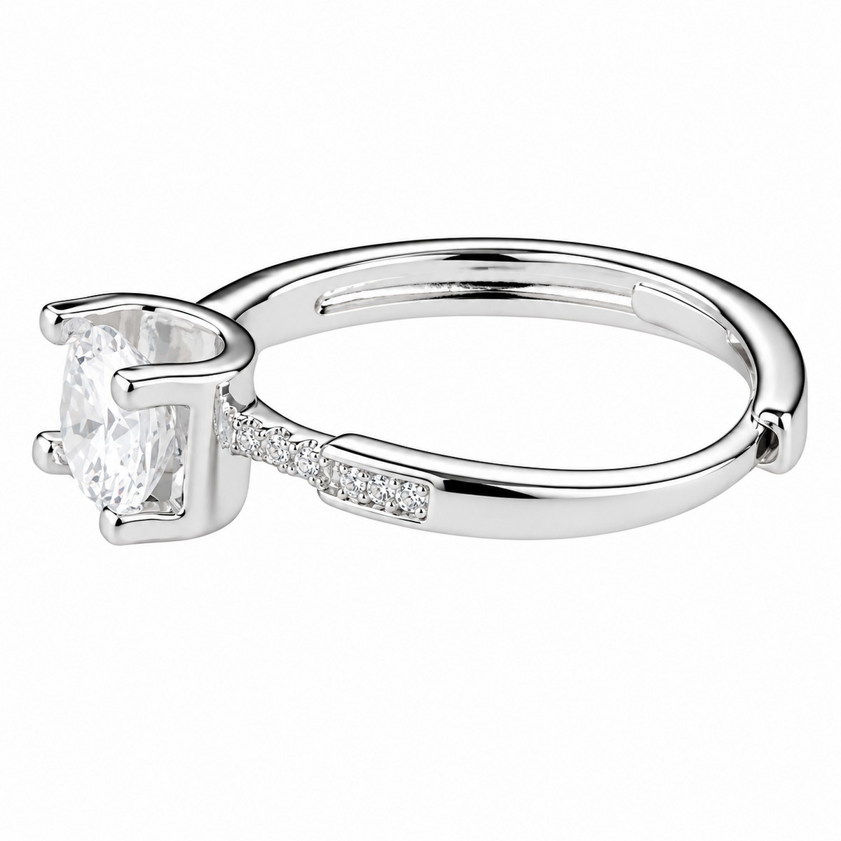 Women's Adjustable Round Brilliant Zircon Engagement Ring, Silver Tone 1654