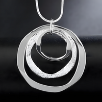 Wishbone Triple Circle Pendant Necklace for Women - Modern Minimalist Layer 1472
