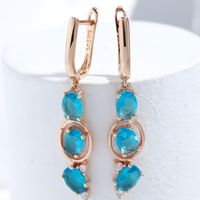 Blue Natural Zircon Drop Earrings for Women,Copper Alloy with 585 Rose Gold 1275