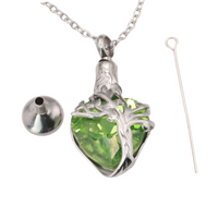 Heart Tree of Life Urn Necklace Crystal Funnel Filler 316L Stainless Steel B212