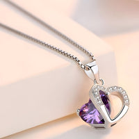 925 Sterling Silver Heart Necklace with Purple AAA Cubic Zirconia, Dainty  269
