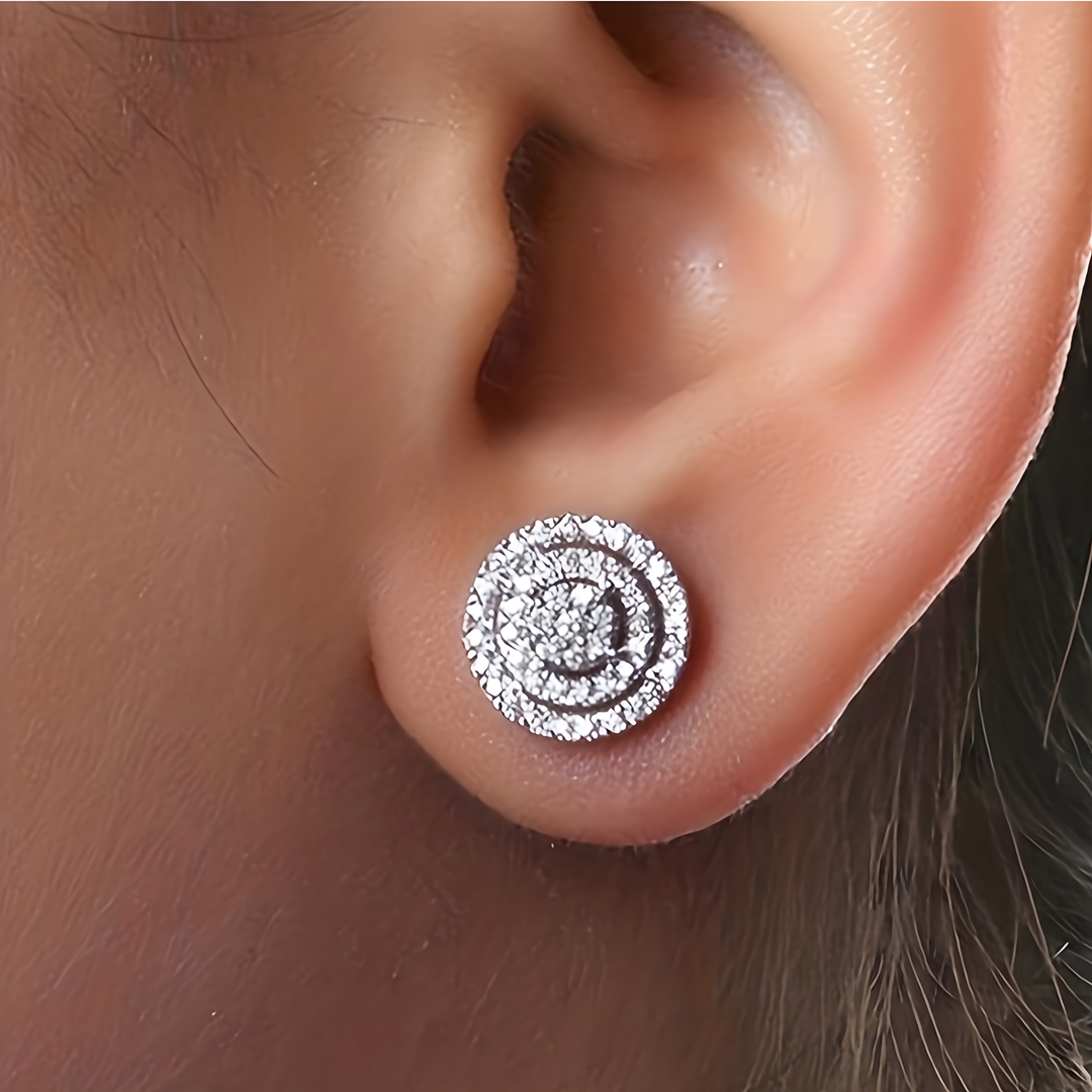 Trendy Jewelry Triple Halo Cubic Zirconia Ear Stud Earrings Dainty Pave 658
