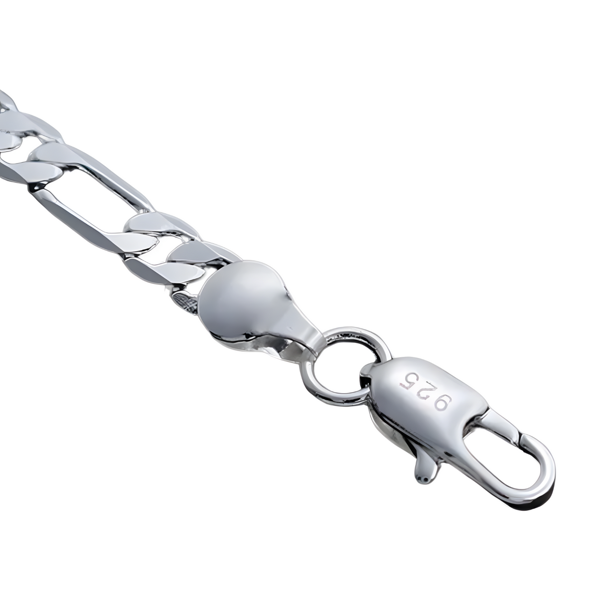 925 Silver-Plated Figaro Link Bracelet Durable Iron Alloy Chain with Secure 877