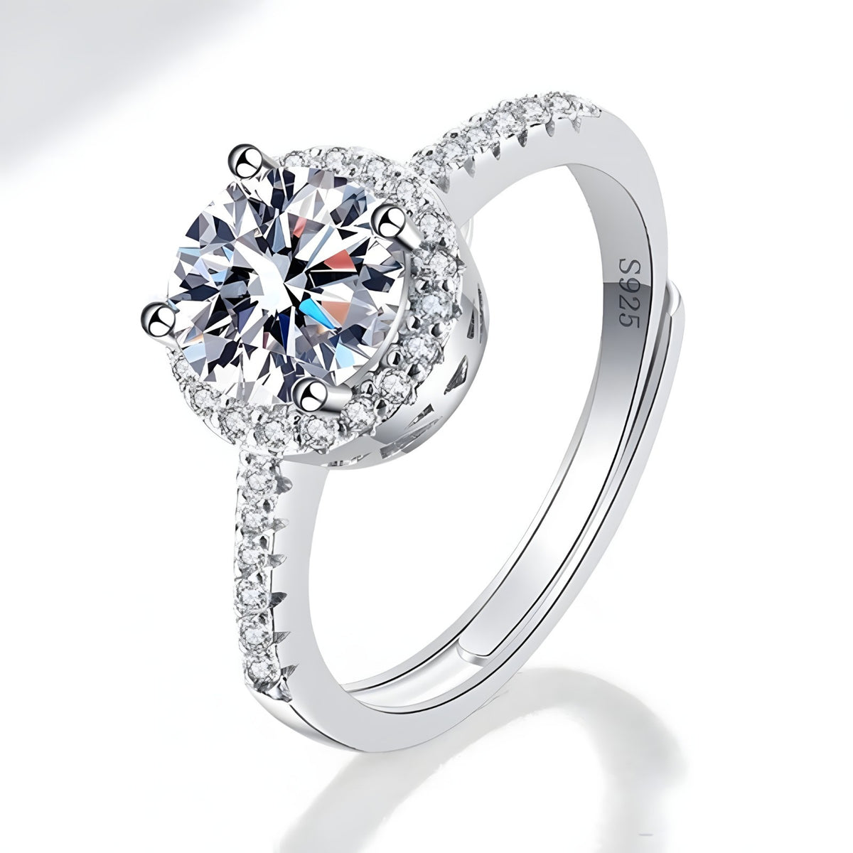 925 Sterling Silver AAA Cubic Zirconia Halo Engagement Ring, 8mm Round Cut 376