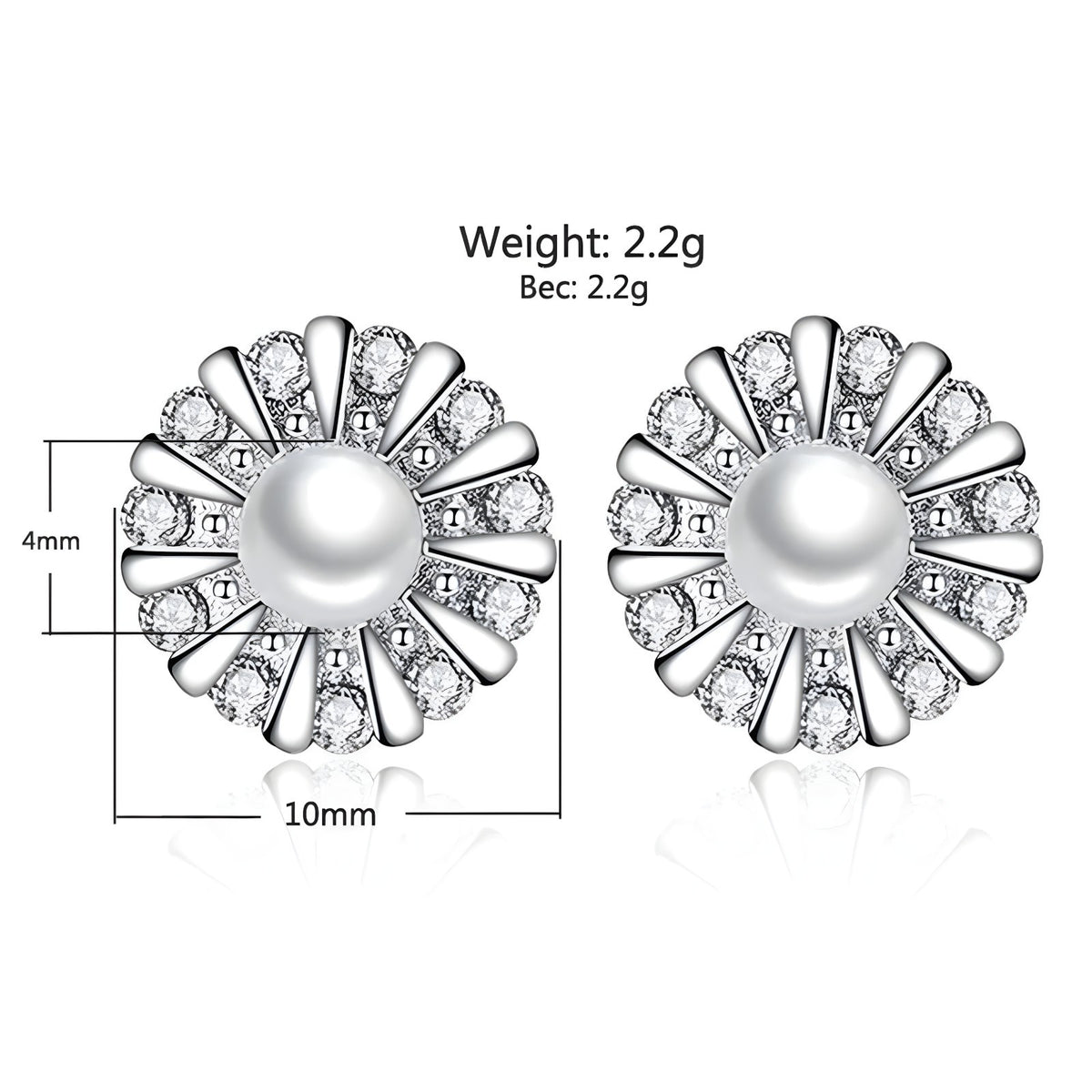 925 Sterling Silver Sunflower Stud Earrings Freshwater Pearl & Cubic Zircon 343