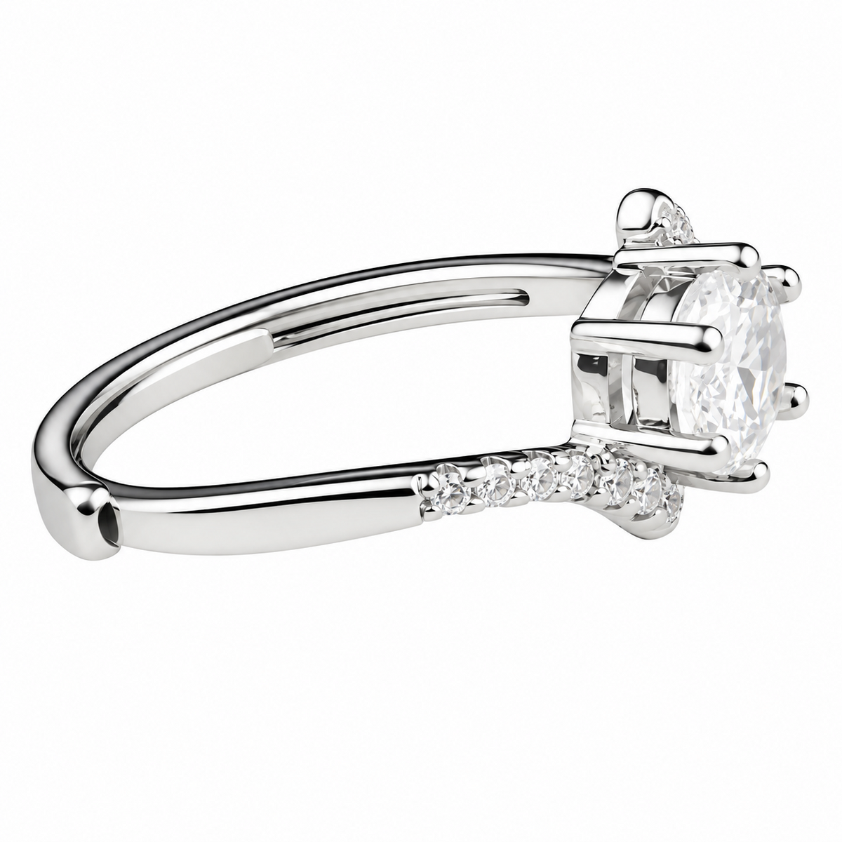 Adjustable Zircon Solitaire Ring, Round Brilliant Promise Style, Silver Ton 1653