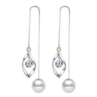 Elegant Pearl Threader Earrings Women Long Drop Chain Earrings Cubic Zircon 1022