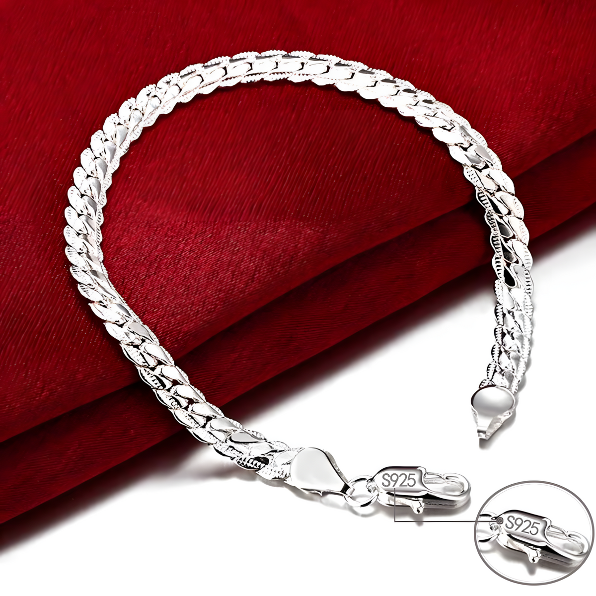 925 Silver-Plated Bracelet – Cuban Link Chain S925 Lobster Lock, Polished 850