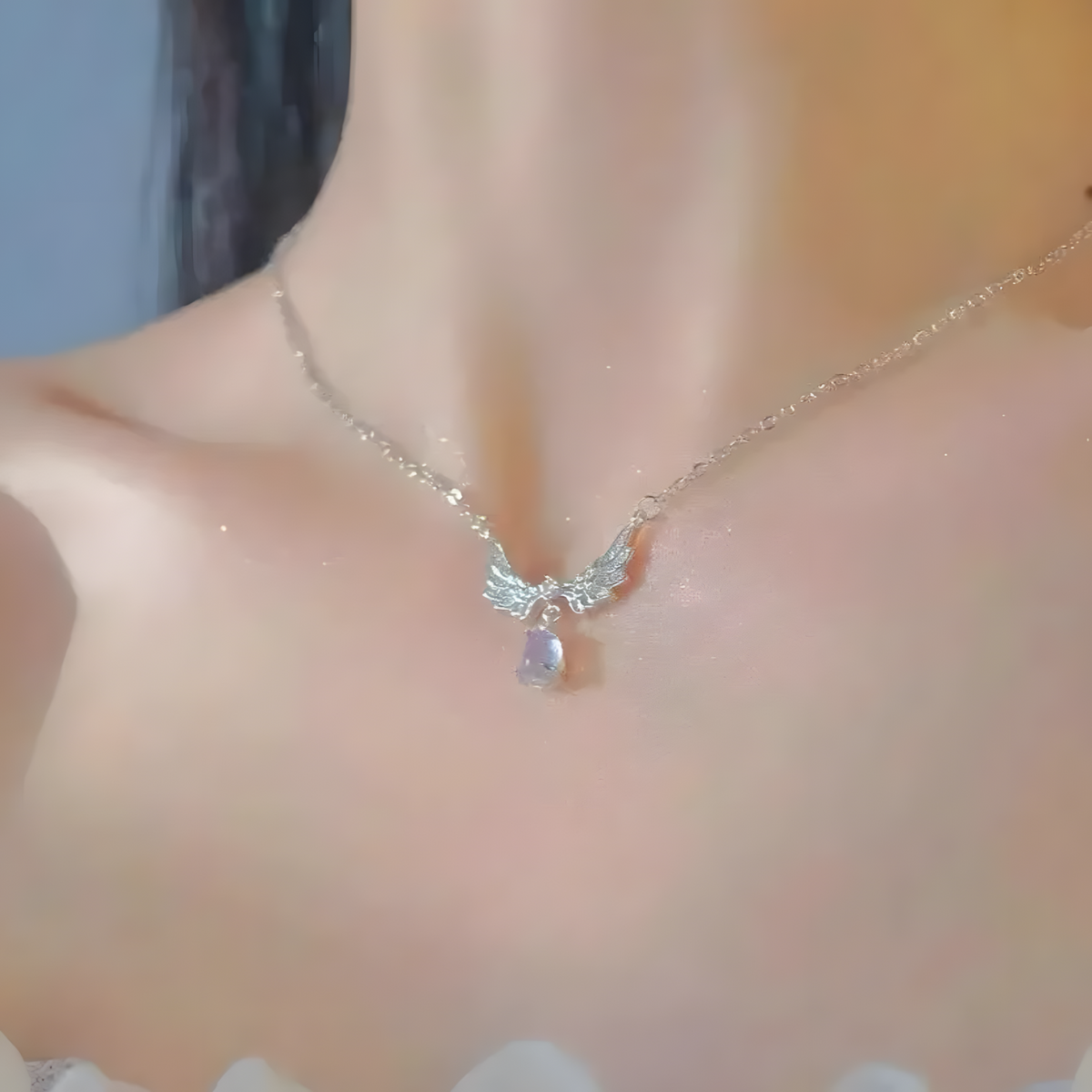 Angel Wings Pendant Necklace for Women, Copper Alloy Silver Colour Necklace 1292