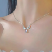 Angel Wings Pendant Necklace for Women, Copper Alloy Silver Colour Necklace 1292