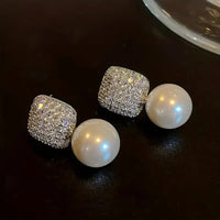 Delicate Square Stud Earrings Imitation Pearl Pendant Zinc Alloy Jewelry 76 UK