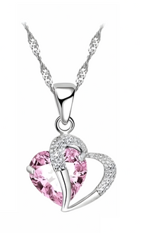 Pink Heart Crystal Jewellery Set for Women, Romantic Love Heart Pendant 1303