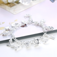 Charm Bracelet For Women With Heart Crown Cross Ring Star Round Link Chain 1762