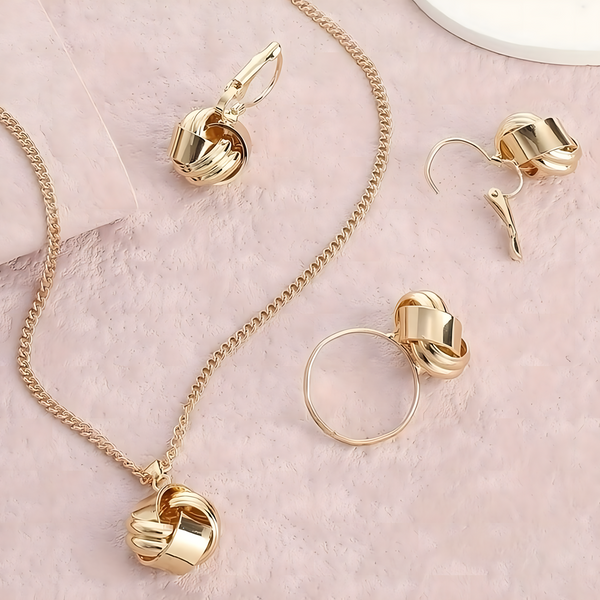 3 PCS Gold Lucky Knot Jewelry Set Women Zinc Alloy Necklace, Earrings 706