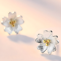 Silver Plated Flower Stud Earrings with Gold Ball Centre for Women 483