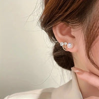 925 Silver Needle Faux Pearl & Two Zircon Earrings Elegant Silver Plated 21 UK