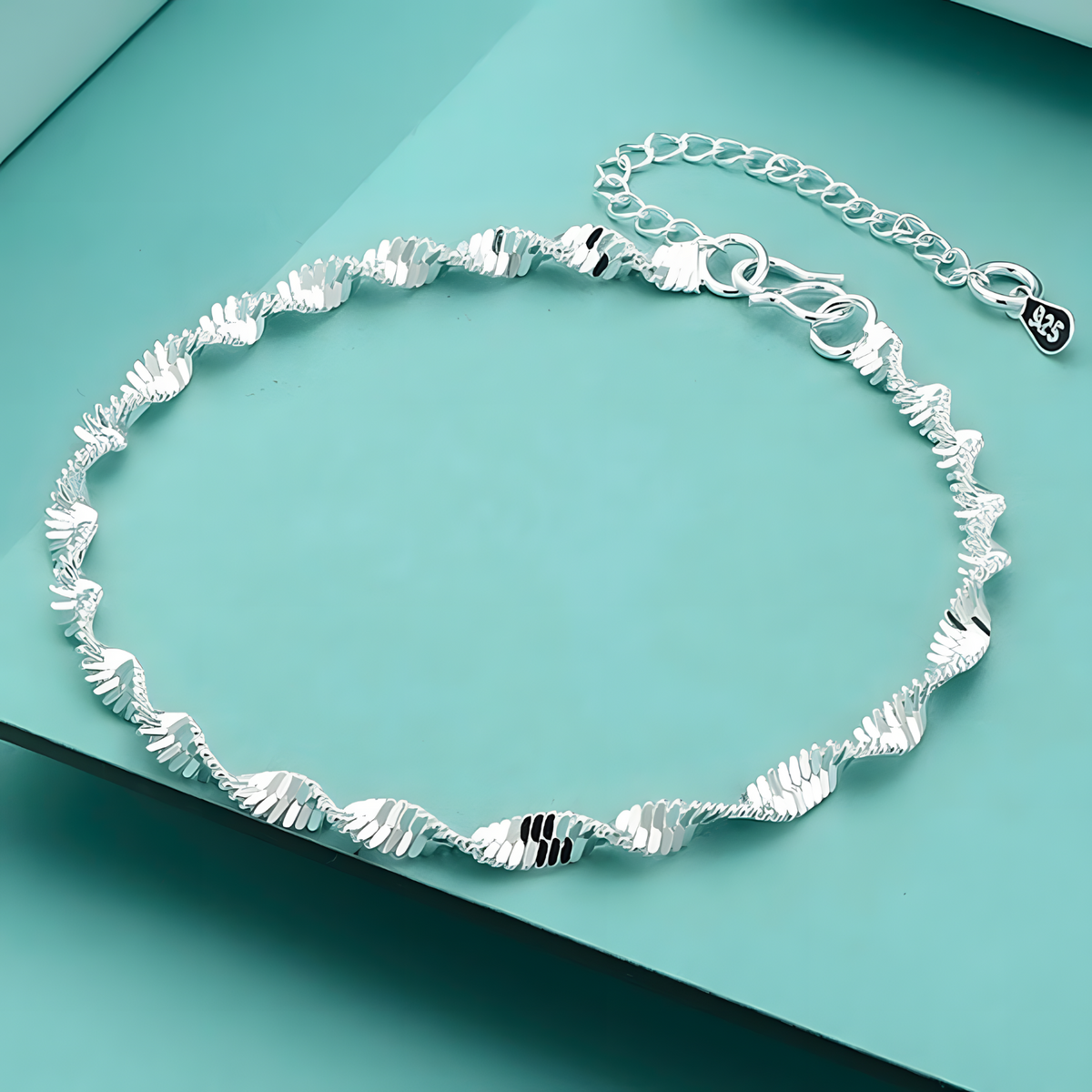 925 Sterling Silver Bracelet Women - Adjustable Silver Colour Twisted Wave 1803