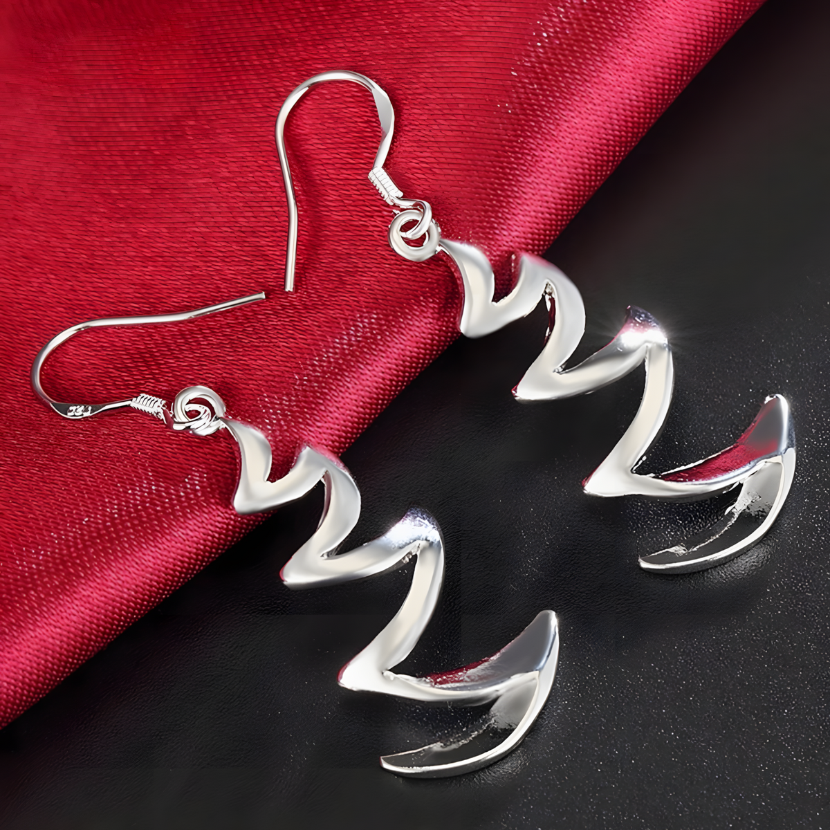 Silver Plated Crescent Wave Drop Earring Women–Elegant Spiral Dangle Design 1206