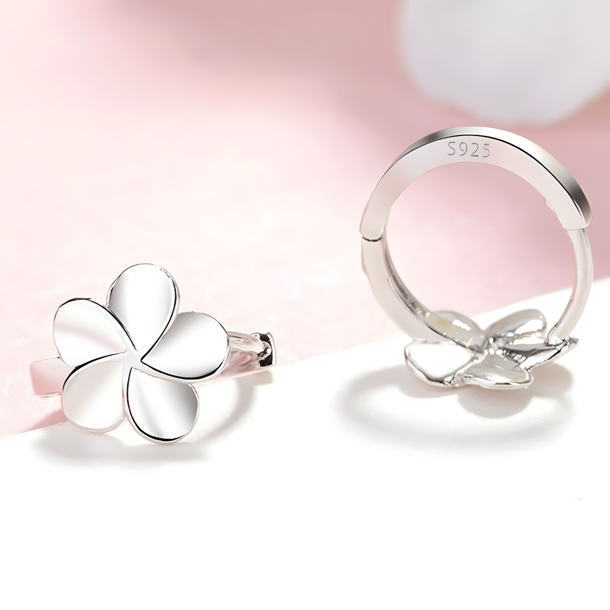 925 Silver-Plated Alloy Flower Hoop Earrings for Women –Clover Petal Design 1032