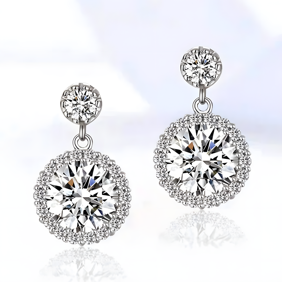 925 Sterling Silver Round Cut Cubic Zirconia Drop Earrings Halo Dangle 319