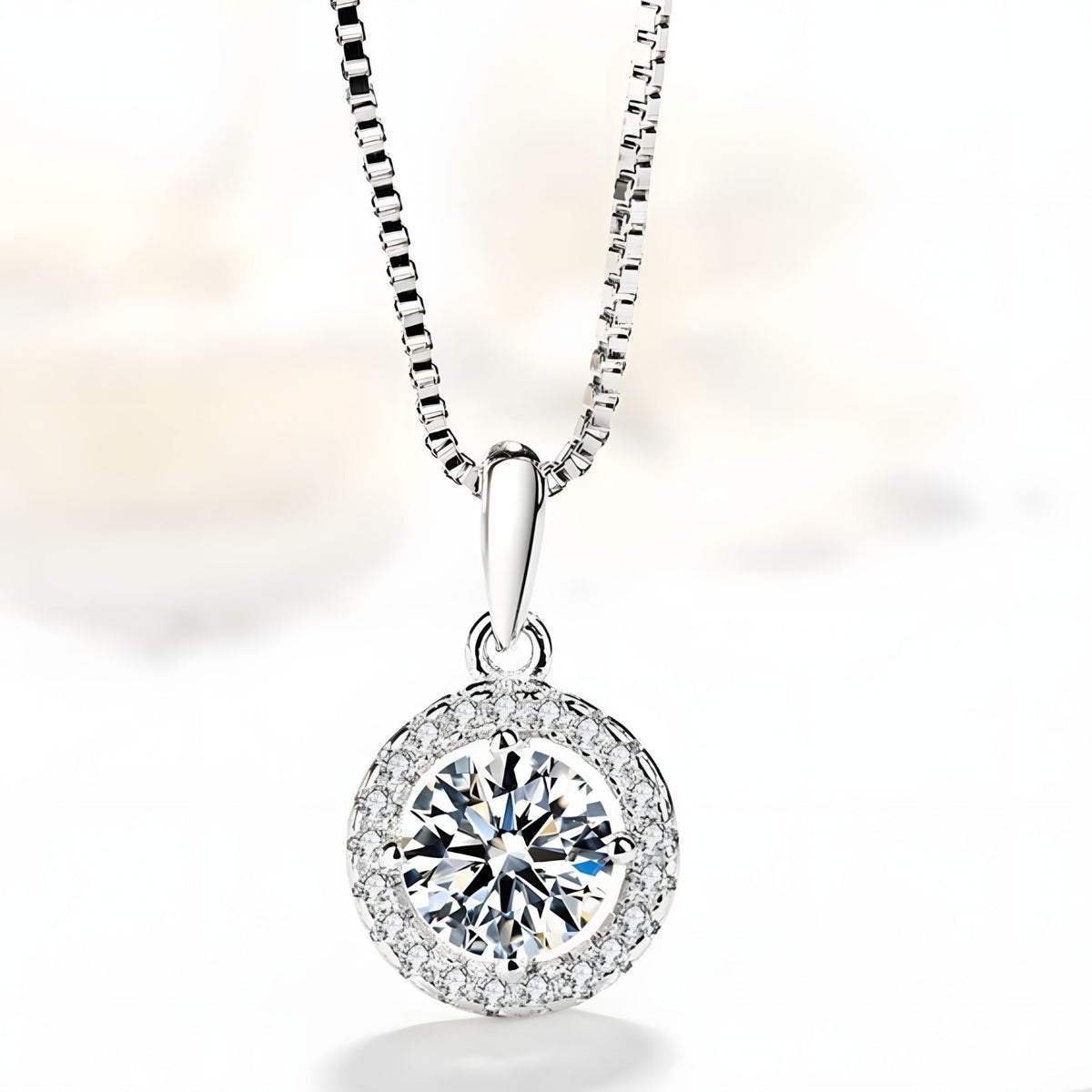 Sterling Silver Box Chain Necklace with Brilliant Zirconia Pendant Versatile 258