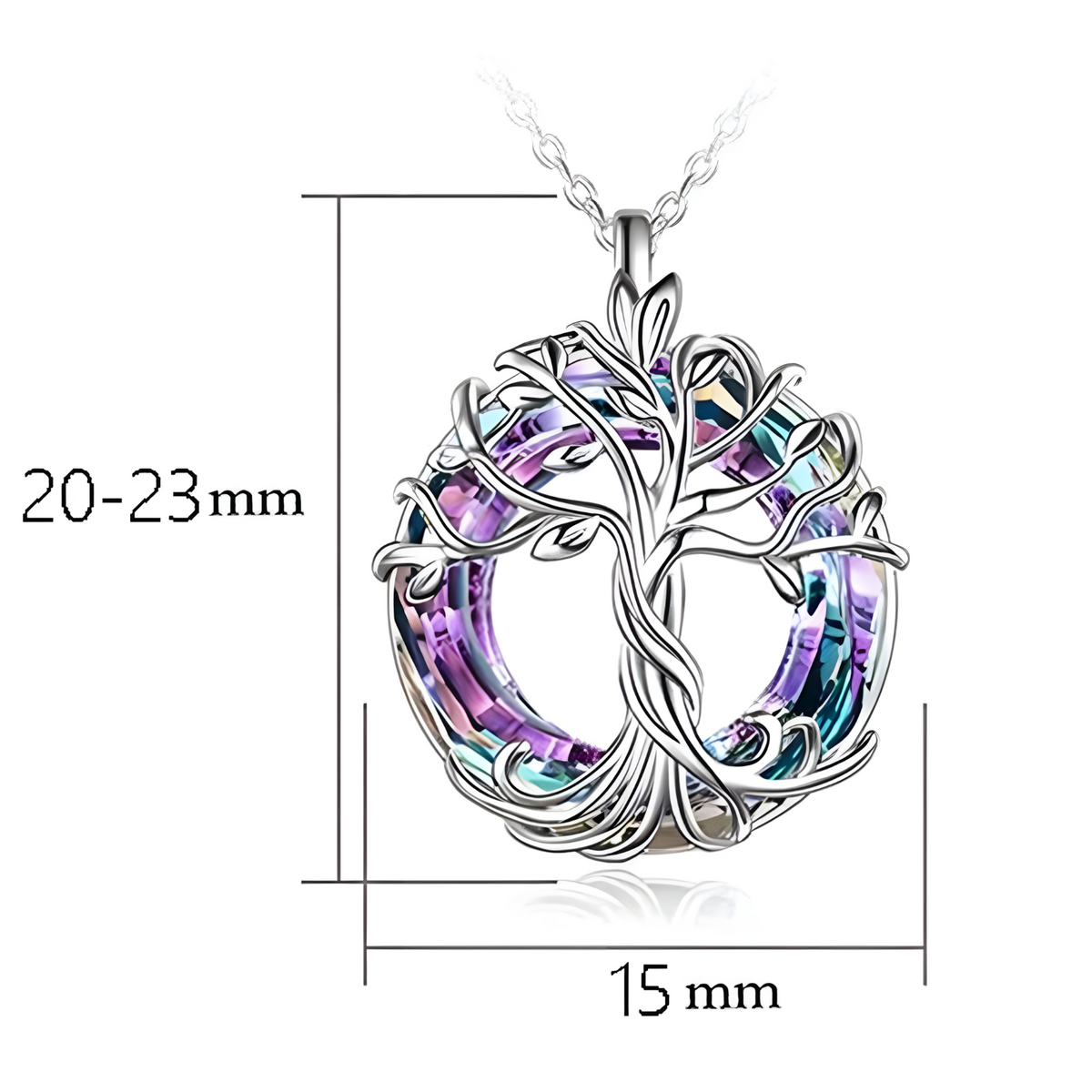 Silver Celtic Tree of Life Necklace with Dazzling Crystal Family & Harmony B78
