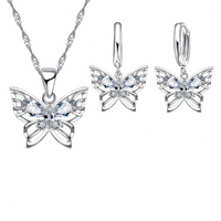 Butterfly Necklace and Earrings Set – Silver-Plated Alloy Cubic Zirconia 1229