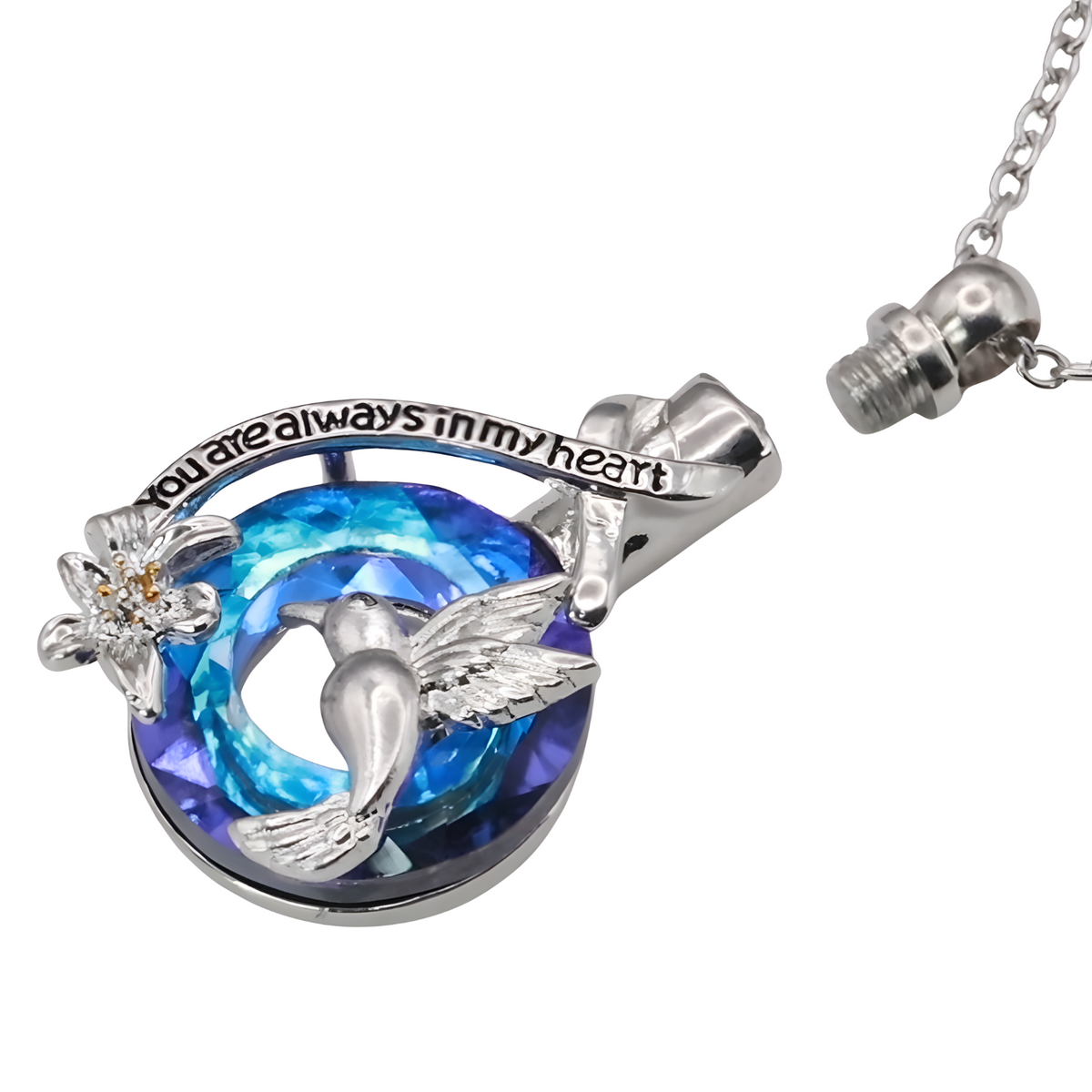 Hummingbird Memorial Ash Necklace,Silver Plated Stainless Steel Urn Pendant B258