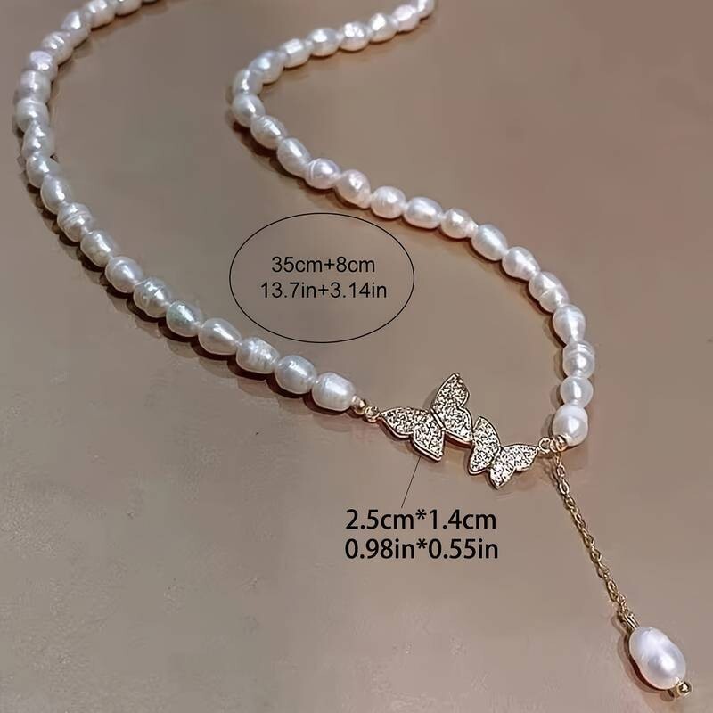 Butterfly Necklace Faux Pearls Beads Elegant Bead Necklace Rhinestones 69 UK