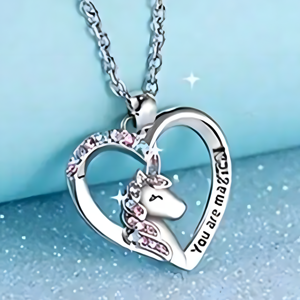 Unicorn Heart Necklace "You Are Magical" Engraving, Cute Unicorn Jewelry B133