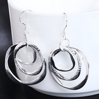 925 Sterling Silver Three Circle Drop Earrings - Elegant Modern Design B20