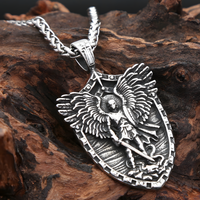 St Michael Angel Wings Shield Pendant Necklace for Men Viking Archangel 1388