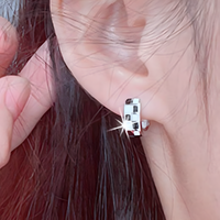 925 Silver-Plated Checkered Hoop Earrings for Women – Black & White Enamel 945
