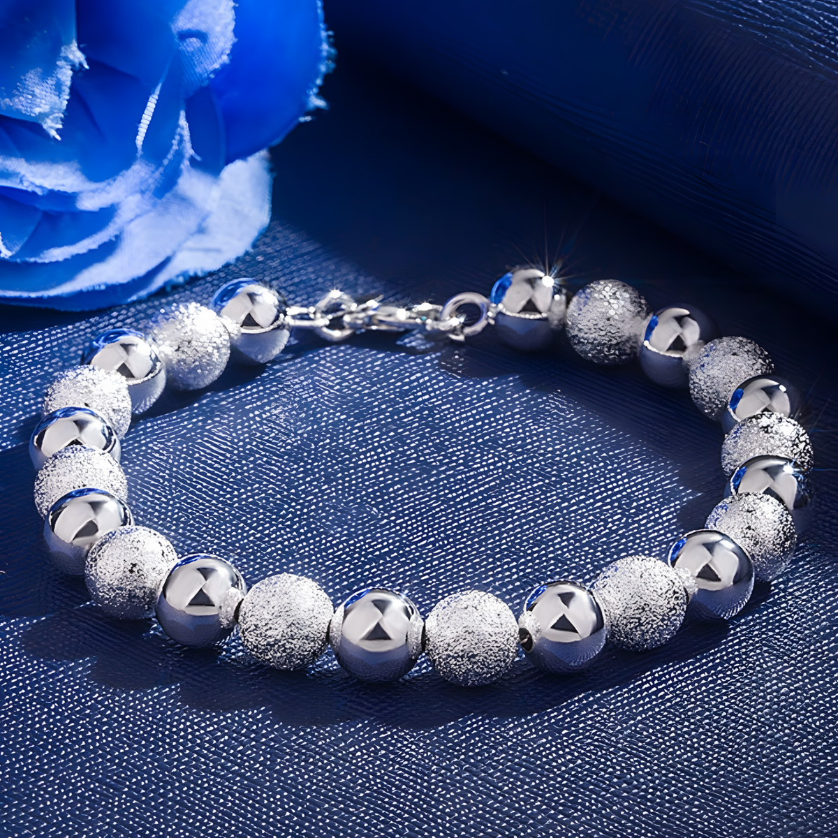 8MM Frosted Beads 925 Sterling Silver Bracelet For Woman Man Wedding Party 1834