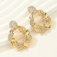 Women’s Gold Twisted Rhinestone Hoop Earring 4.3cm Geometric Zinc Alloy Stud 779