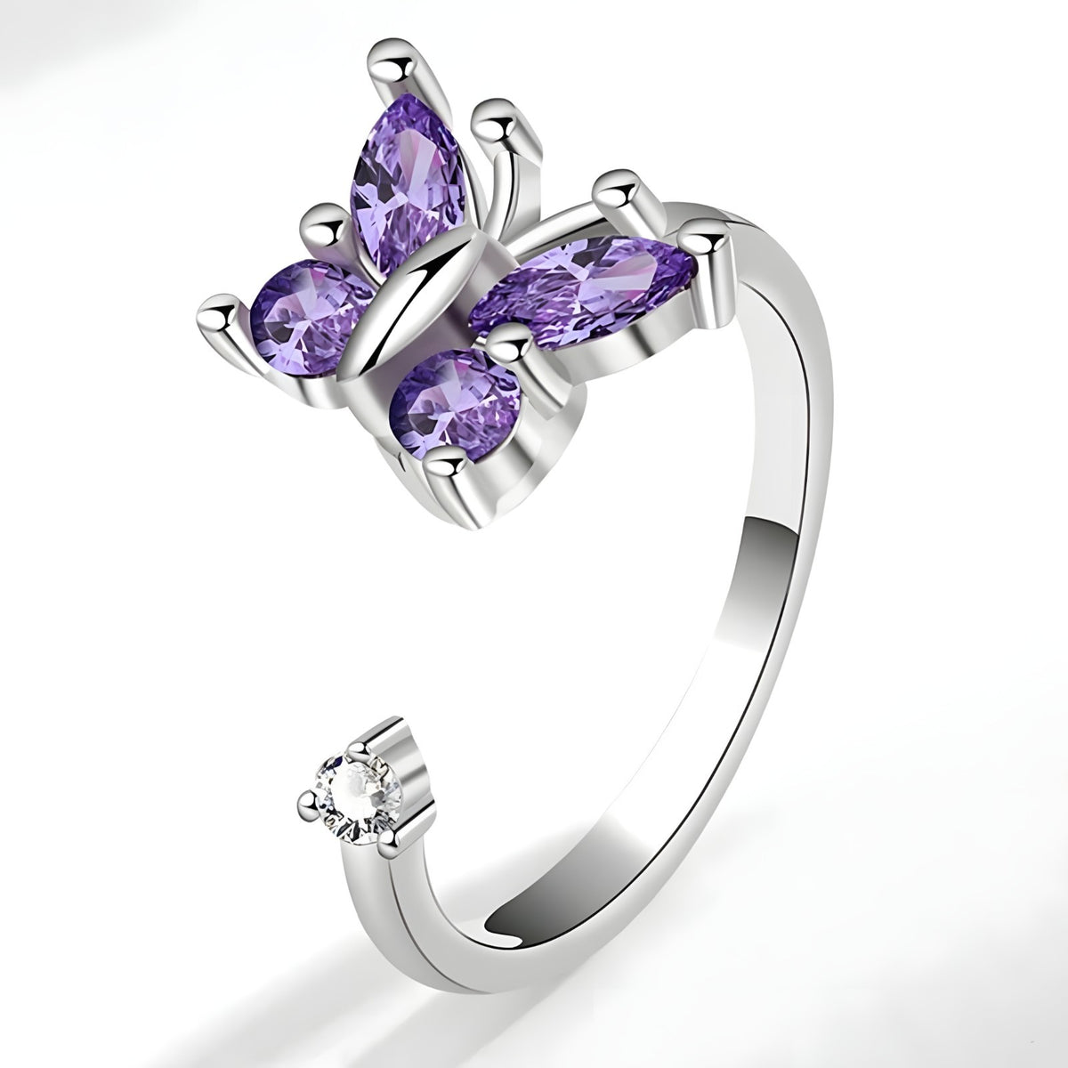 Adjustable Butterfly Spinner Ring 925 Sterling Silver Style, Rotating Purple 371