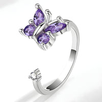 Adjustable Butterfly Spinner Ring 925 Sterling Silver Style, Rotating Purple 371
