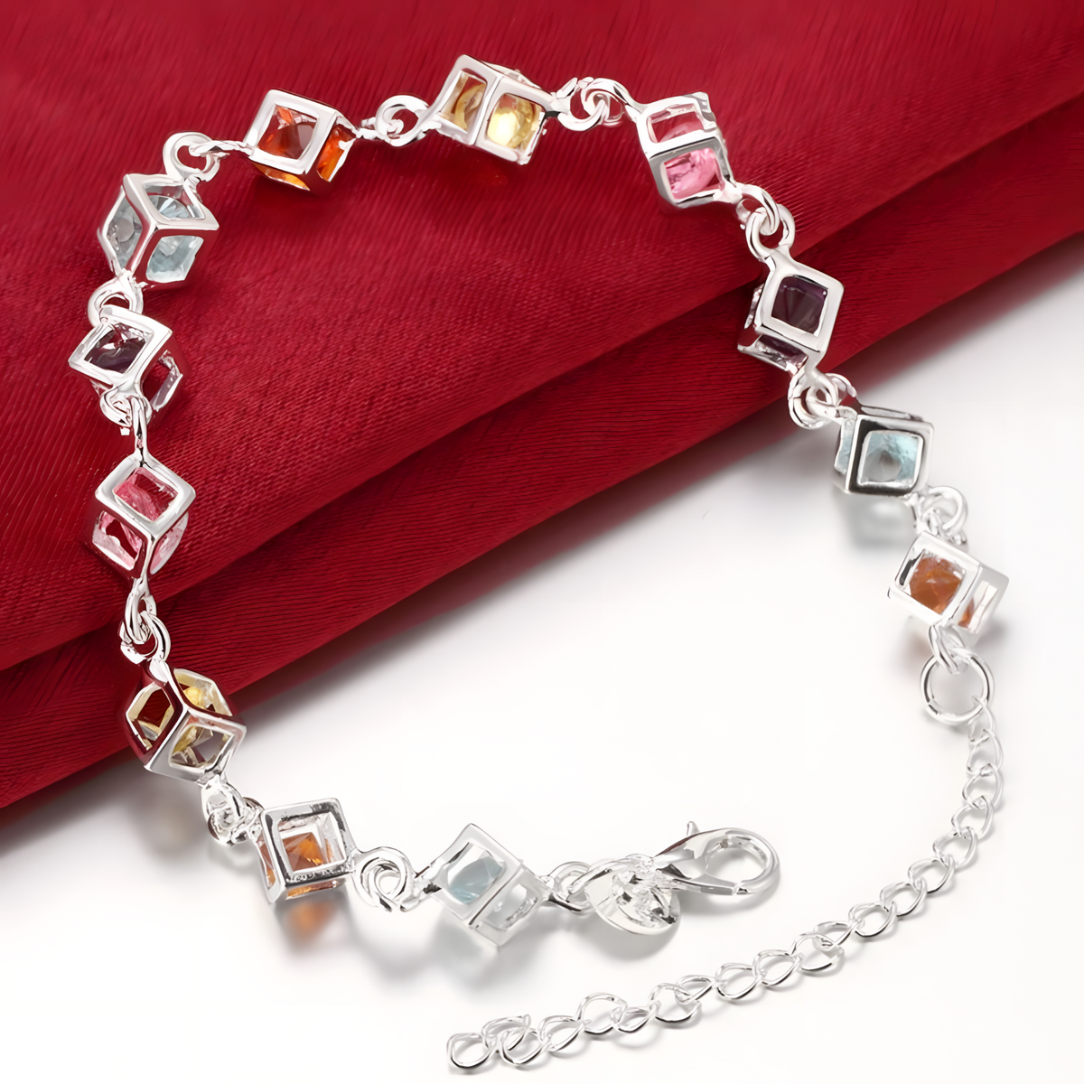MultiColor Cube Charm Bracelet Geometric Crystal Wristband Adjustable Chain 1728