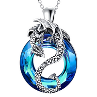 Cool Dragon Pendant Necklace Women, Men, Blue Crystal Hollowed Out Jewelry B149