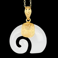 Exquisite 18K Gold Plated Hetian White Jade Pendant Necklace Double Happines B83