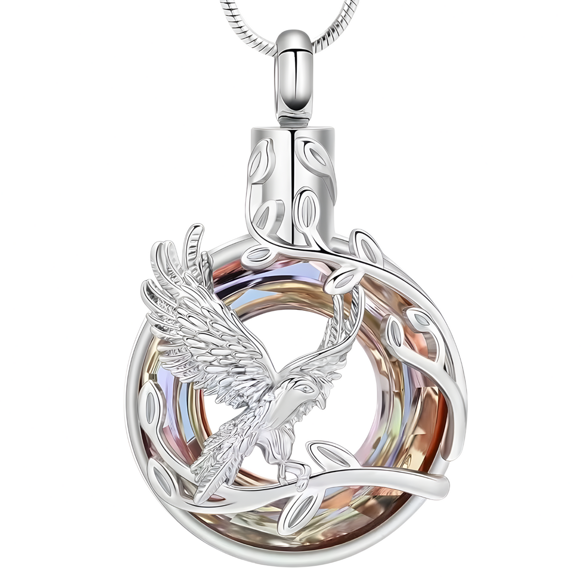 Silver Phoenix Bird Urn Necklace for Ashes Cremation Memorial Pendant Alloy B203