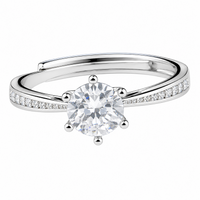 Women's Adjustable Round Brilliant Zircon Engagement Ring Elegant Solitaire 1614