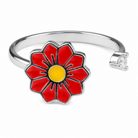Daisy Flower Adjustable Open Ring Silver Tone Statement Ring Pink Enamel 1598