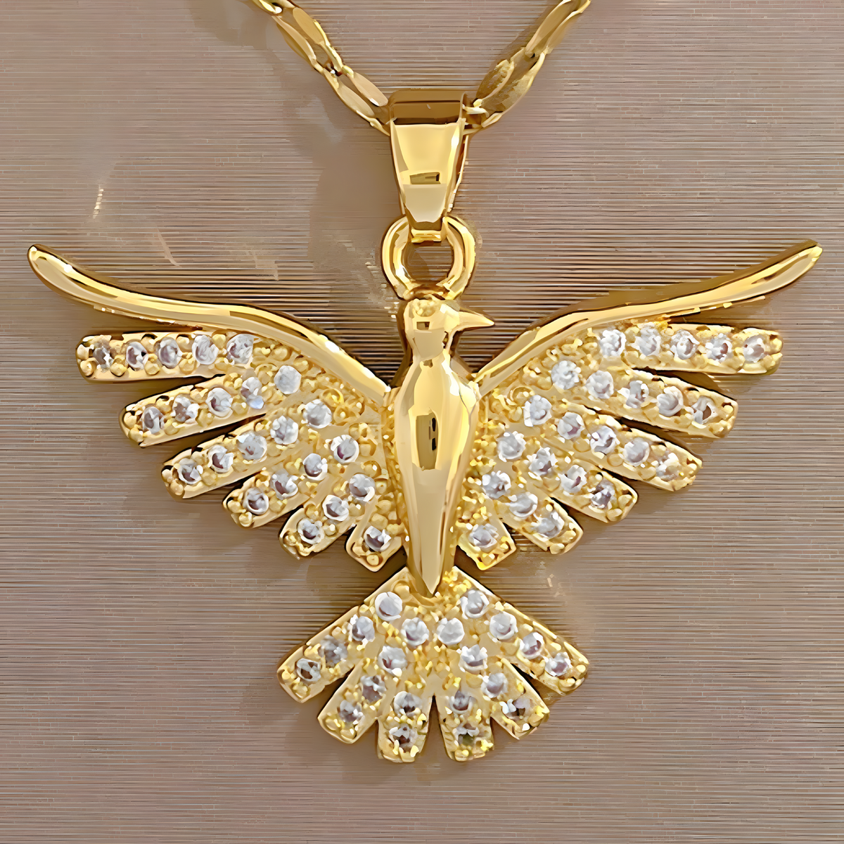 Gold Tone Stainless Steel Phoenix Bird Necklace for Women– Sparkling Zircon 1152