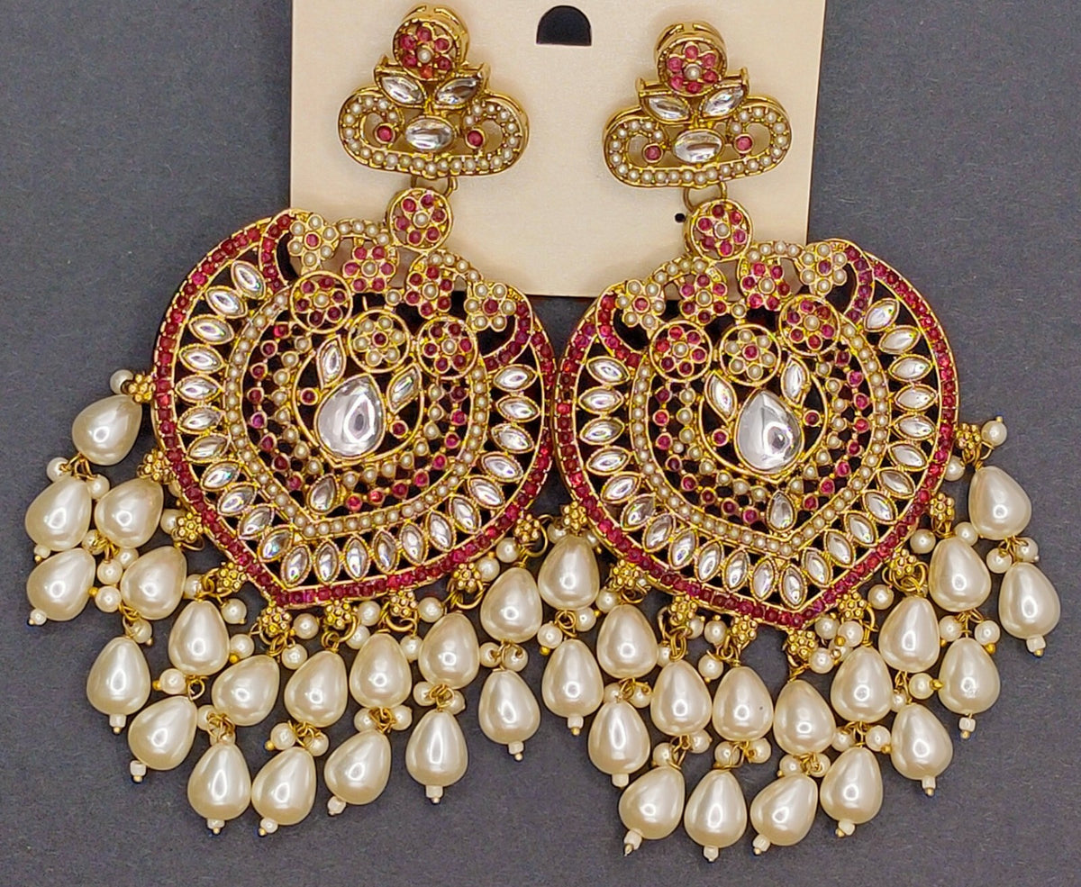 Elegant Bollywood Inspired Gold Kundan Earrings - Traditional Indian Jewelry 220