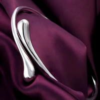925 Silver-Plated Alloy Open Cuff Bangle Women – Water-Drop Ends, Adjustable 861