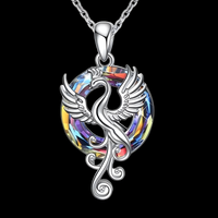 Dazzling Phoenix Bird Crystal Necklace - Silver Tone & Colorful Iridescent B81