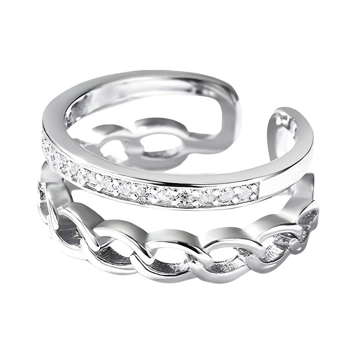 925 Sterling Silver Crown Ring Women; Adjustable Rhinestone Open Finger Band 393