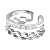 925 Sterling Silver Crown Ring Women; Adjustable Rhinestone Open Finger Band 393